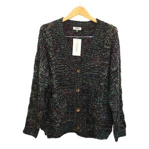 NWT Oceanus Chunky Multicolor Cable Knit Cardigan Large Warm Autumn